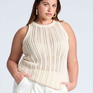 ELOQUII Crochet Cream Knit Sleeveless Top